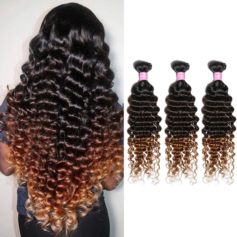 T1B/4/30 Ombre Hair Bundles Virgin Deep Wave Hair Weave